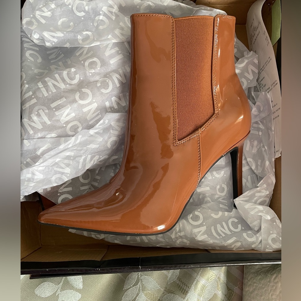 INC International Concepts Women's Brown Patent Heeled Boots